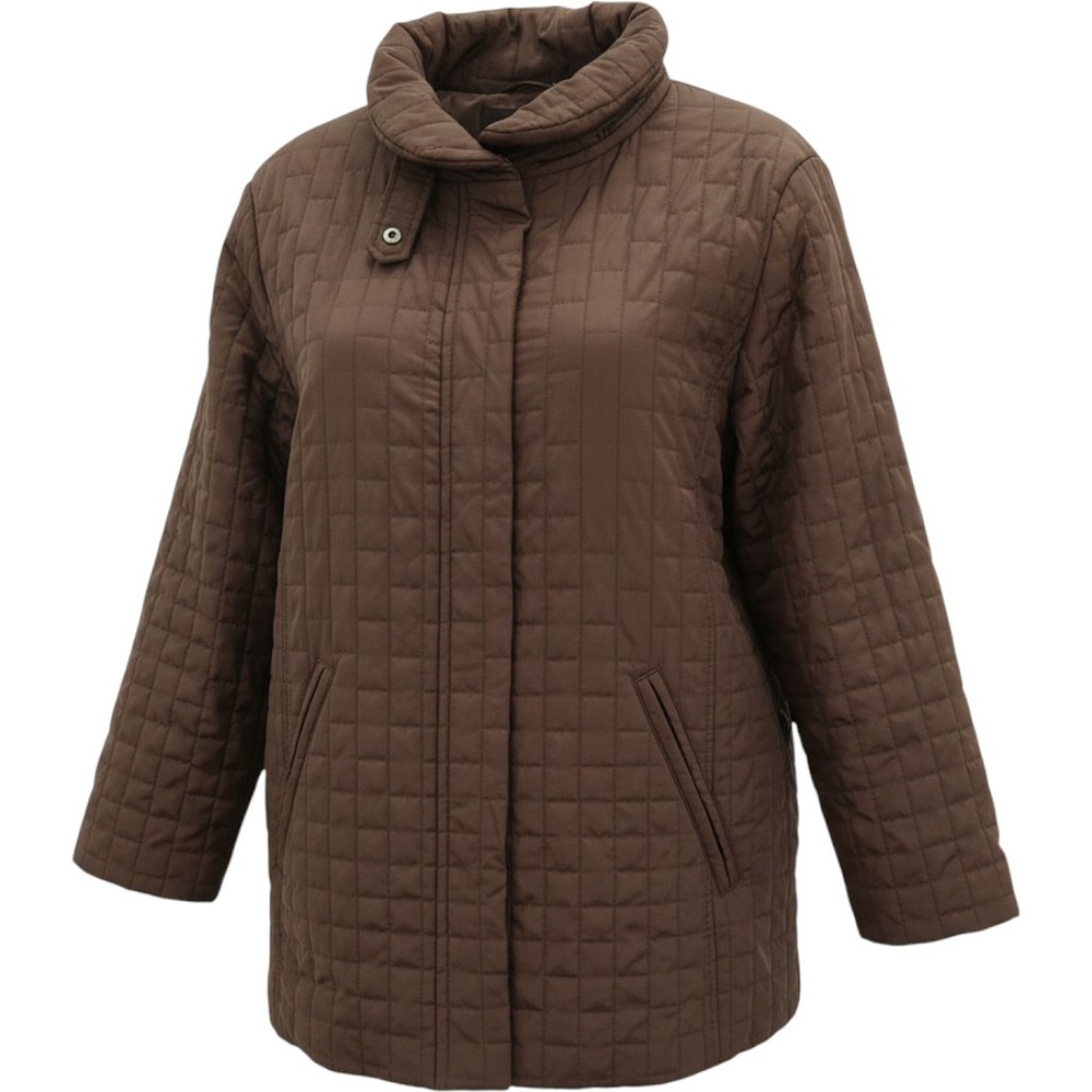 Jennifer Lauren Plus Brown Quilted Jacket Womens 3X Full Zip Snap Mock Neck Coat